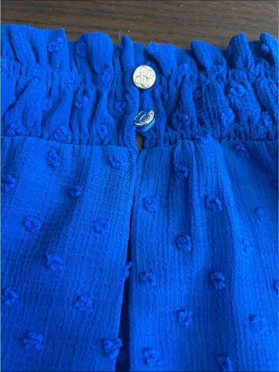 CeCe Royal Blue Smocked Ruffle Cap Sleeve Blouse - Picture 7 of 9